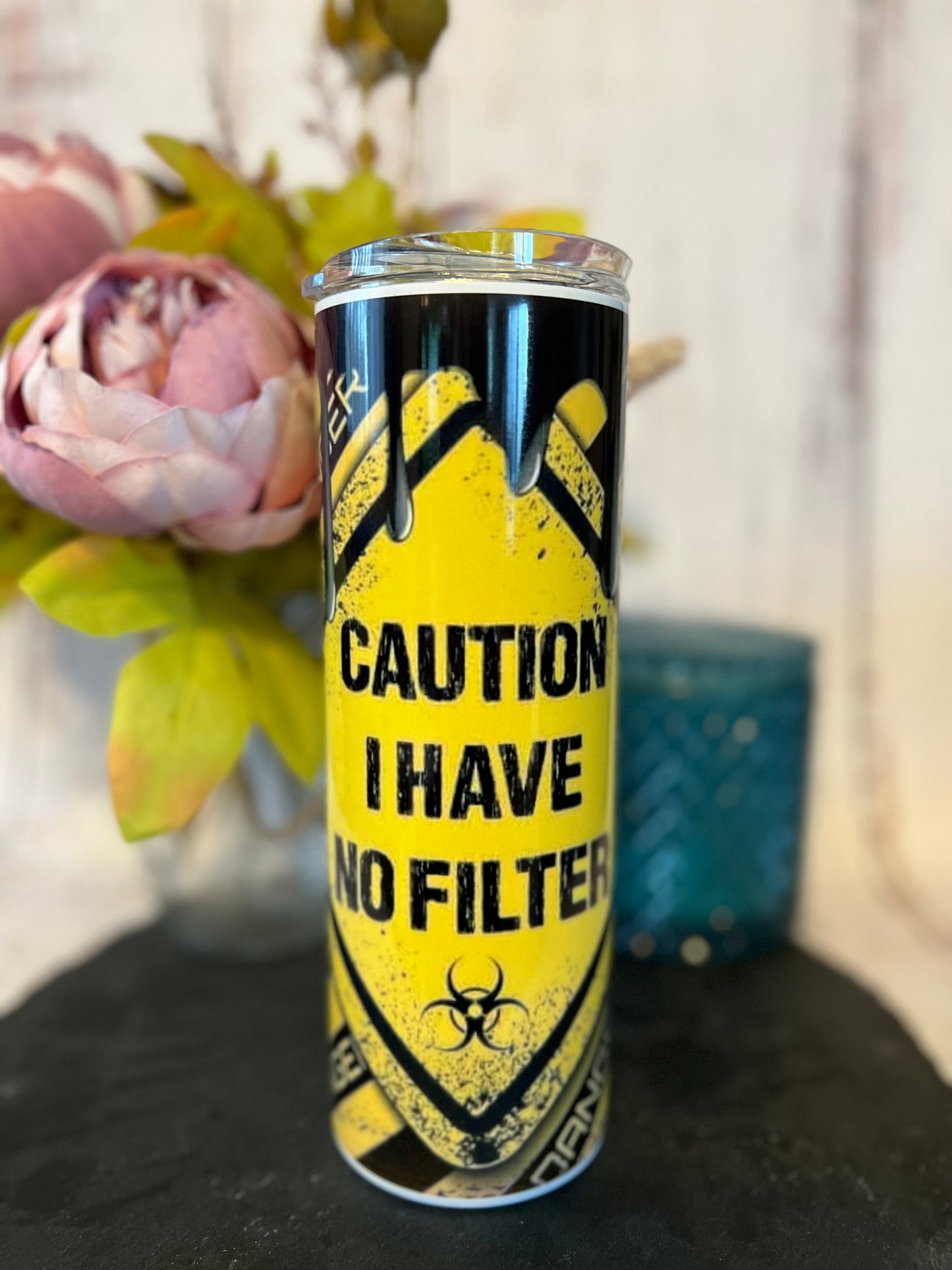 Caution... 20 oz Insulated Tumbler with Slider Lid and Straw