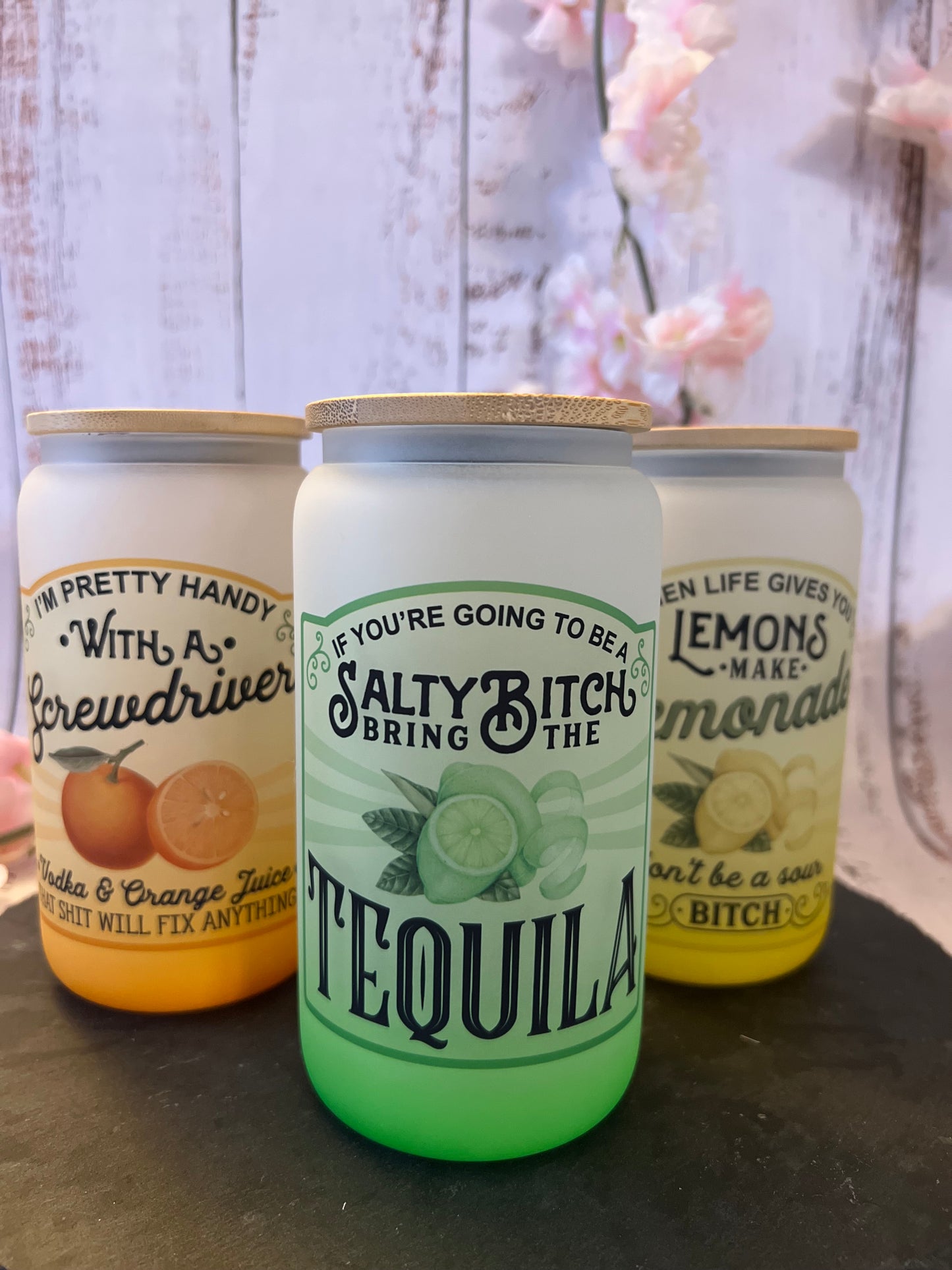 If you're going to be a salty b•tch... 16 oz Frosted Ombré Glass Can with Bamboo Lid and Straw