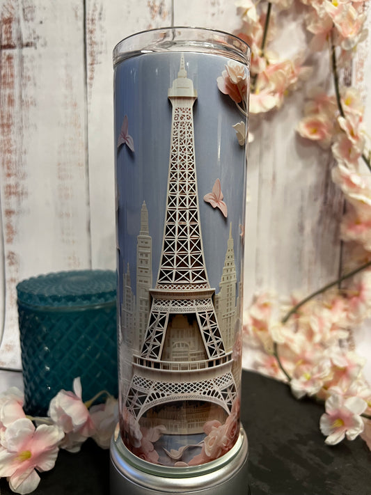 3D Eiffel Tower 20 oz Insulated Tumblers with Slider Lid and Straw
