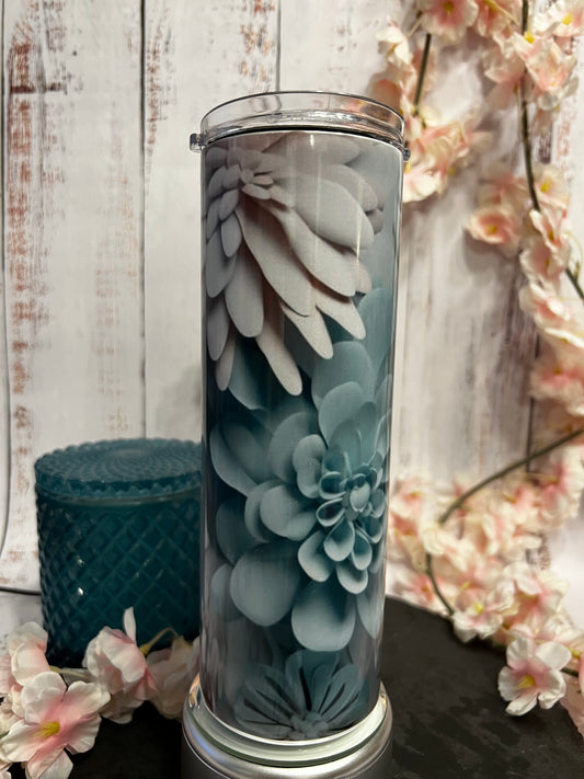3D Floral (teal and peach) 20 oz Insulated Tumbler with Slider Lid and Straw