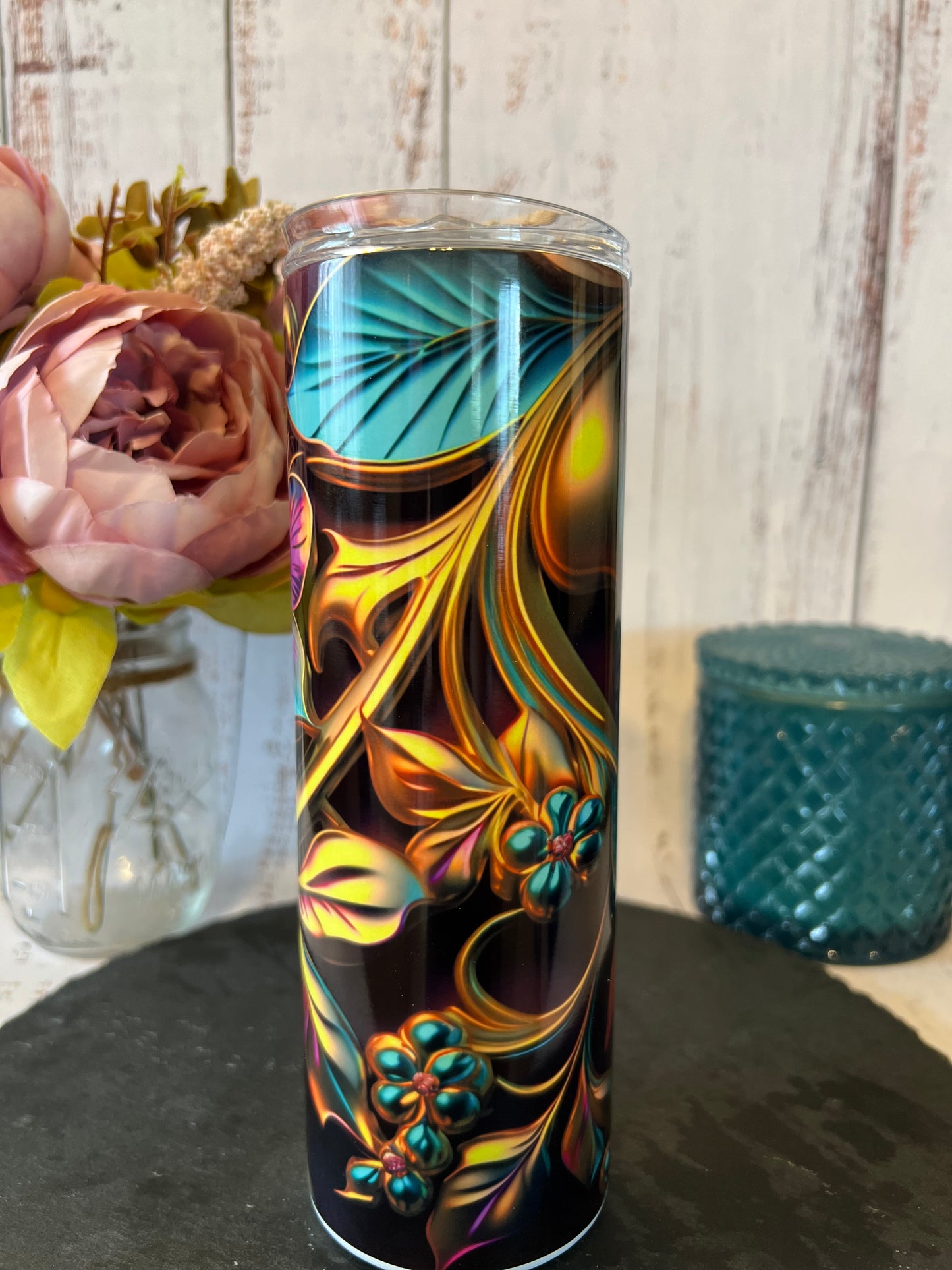 Vibrant Pattern 20 oz Insulated Tumbler with Slider Lid and Straw