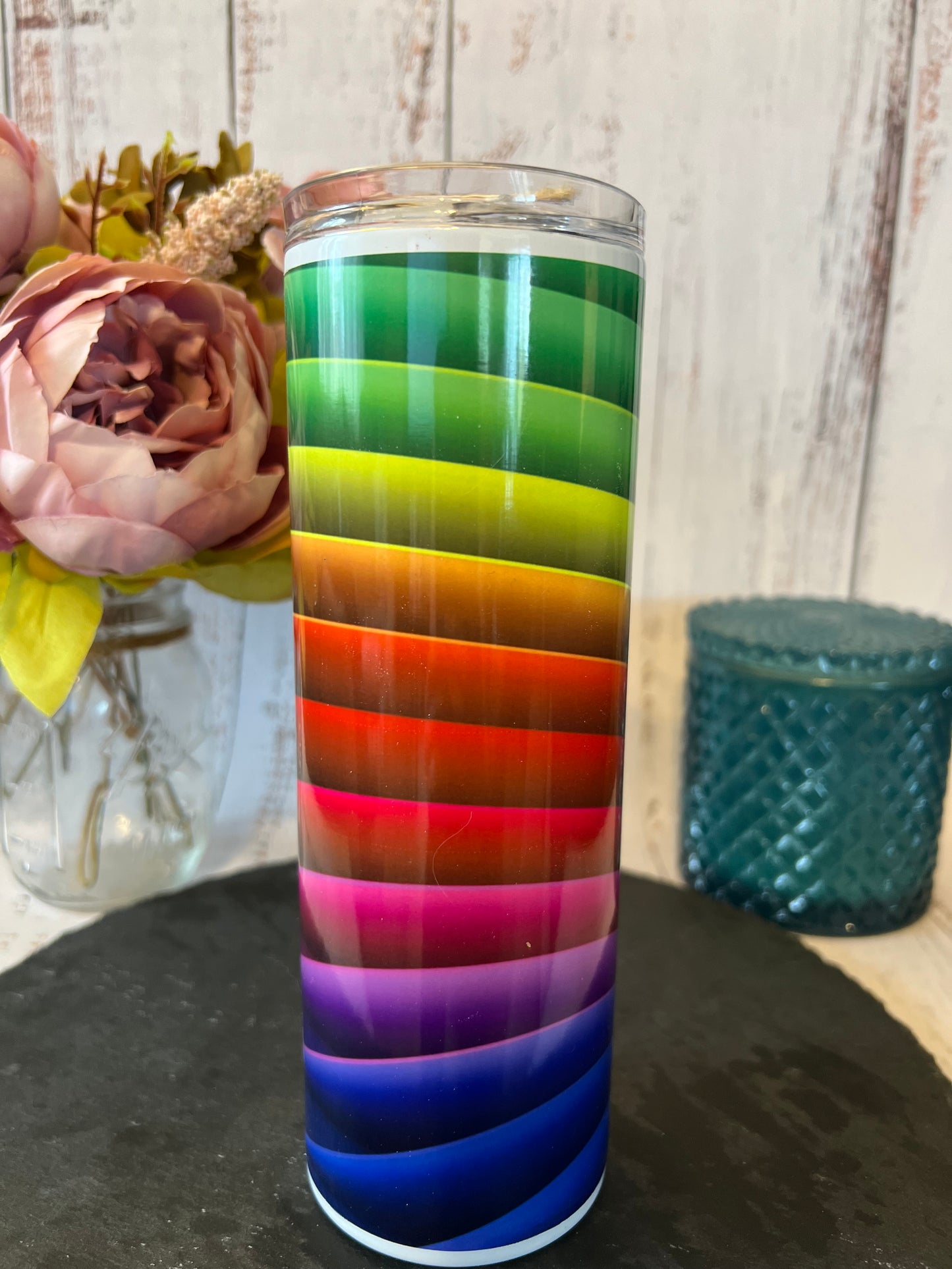 3D Rainbow 20 oz Insulated Tumbler with Slider Lid and Straw
