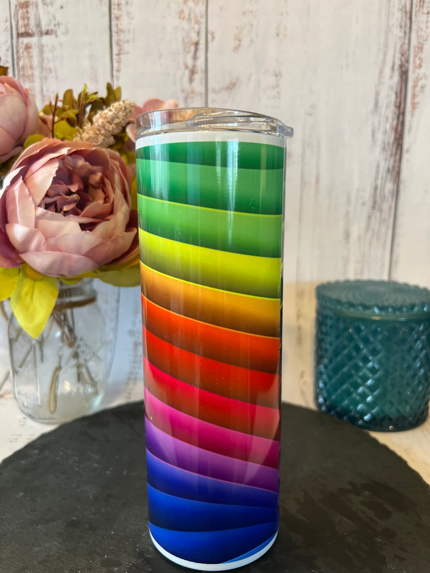 3D Rainbow 20 oz Insulated Tumbler with Slider Lid and Straw