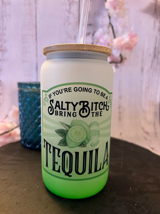 If you're going to be a salty b•tch... 16 oz Frosted Ombré Glass Can with Bamboo Lid and Straw