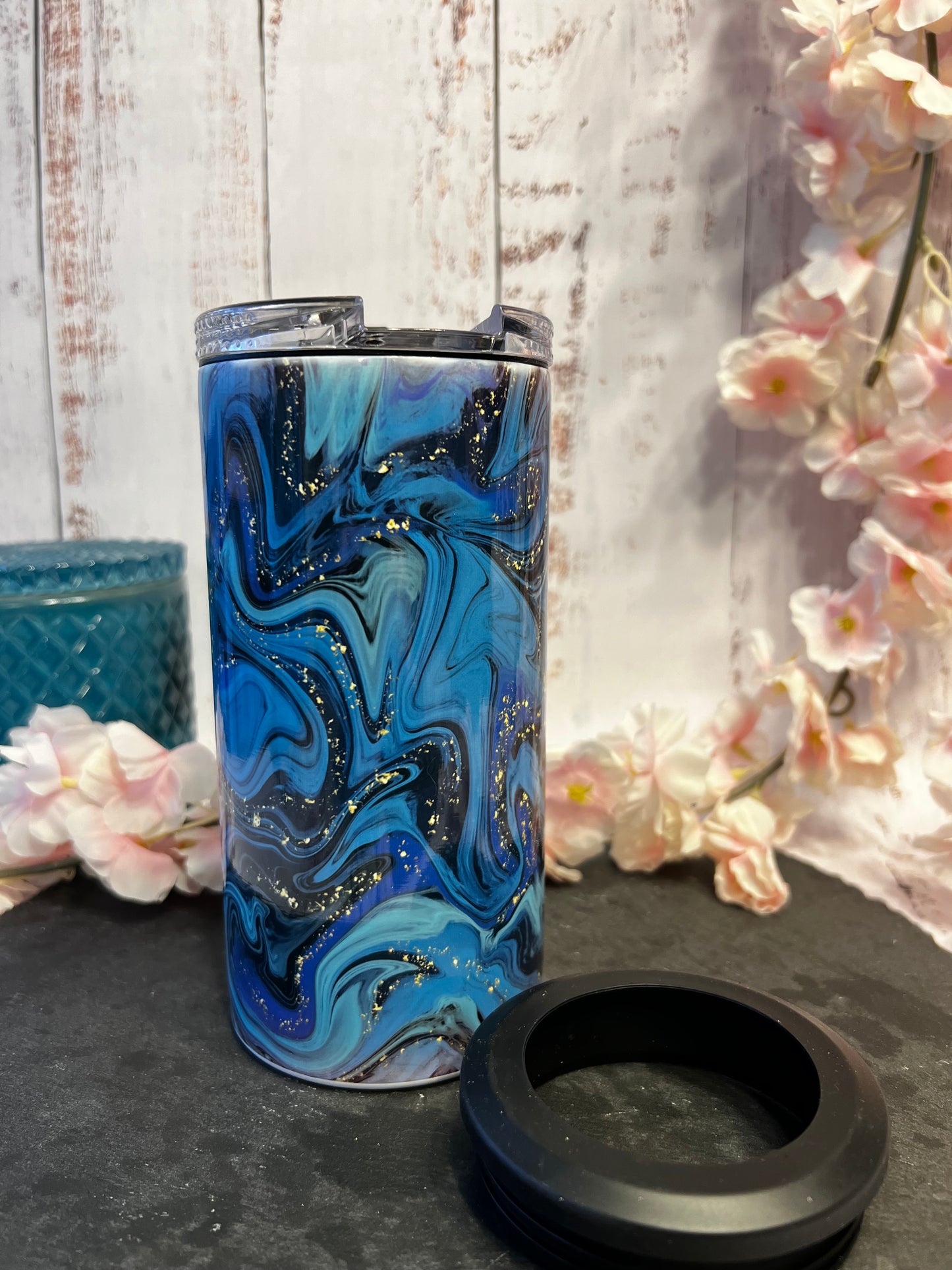 4-in-1 Blue Swirl  Insulated Can/Bottle Cooler and Tumbler