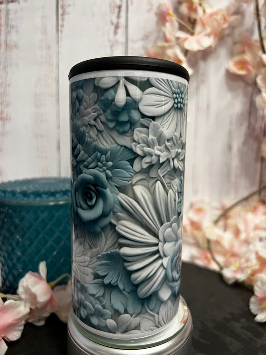 3D Floral 12 oz Insulated Can Cooler/Tumbler with Duo Lids