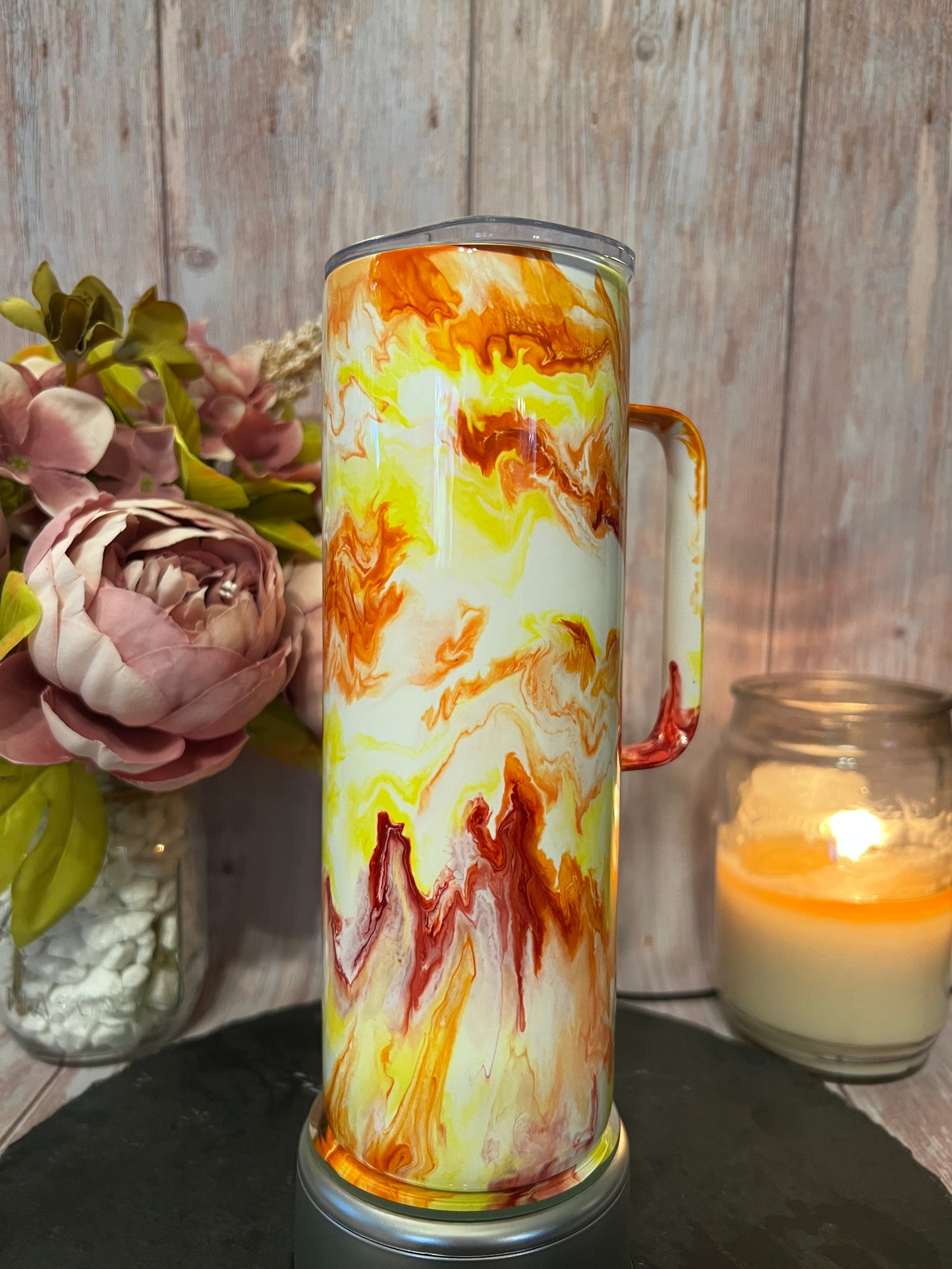 20 oz Orange/Yellow/Red Stainless Steel Epoxy/Resin Tumbler with Slider Lid and Straw