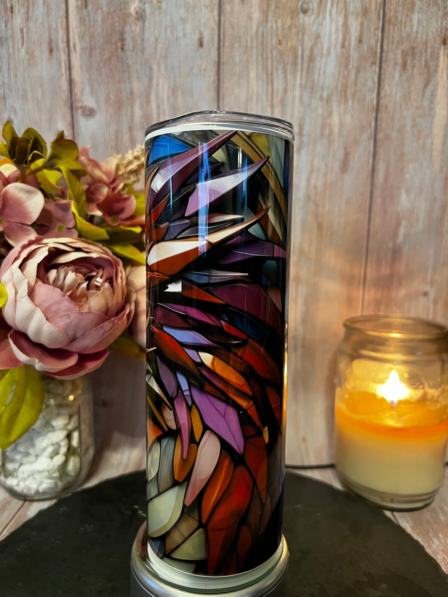 Stained Glass Dragon 20 oz Stainless Steel Insulated Tumbler with Slider Lid and Straw