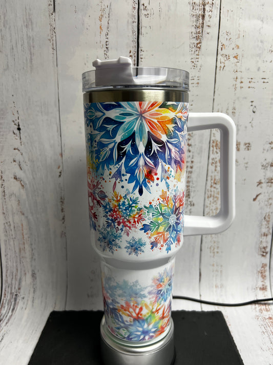 40 oz Insulated Cup with Lid and Straw (Bright Star/Snowflake)