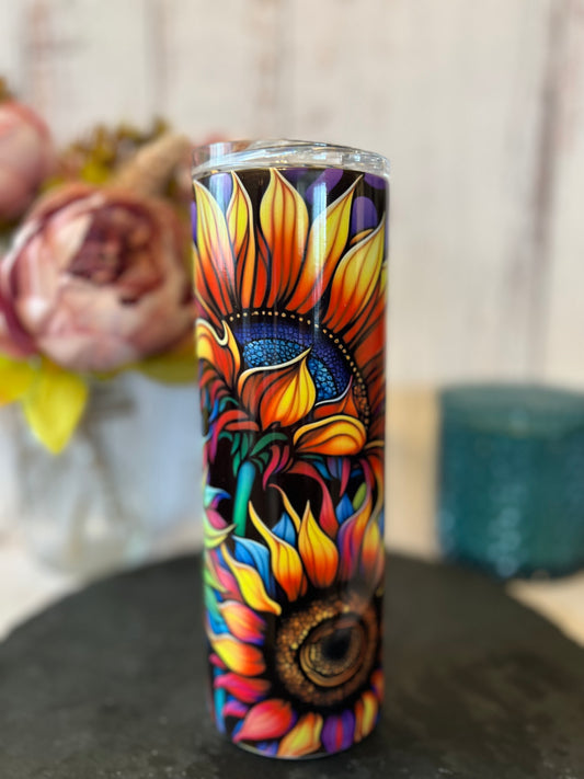 Dark Sunflowers 20 oz Insulated Tumbler with Slider Lid and Straw